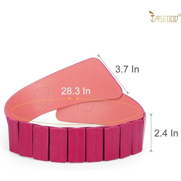Women\'s Wide Elastic Stretch Waist Belt Adjustable Dress Belt Hot Pink Gold